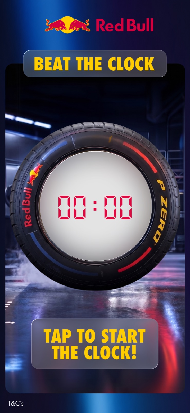 Screen 3: a clean white clock face at 00:00 inside the tyre