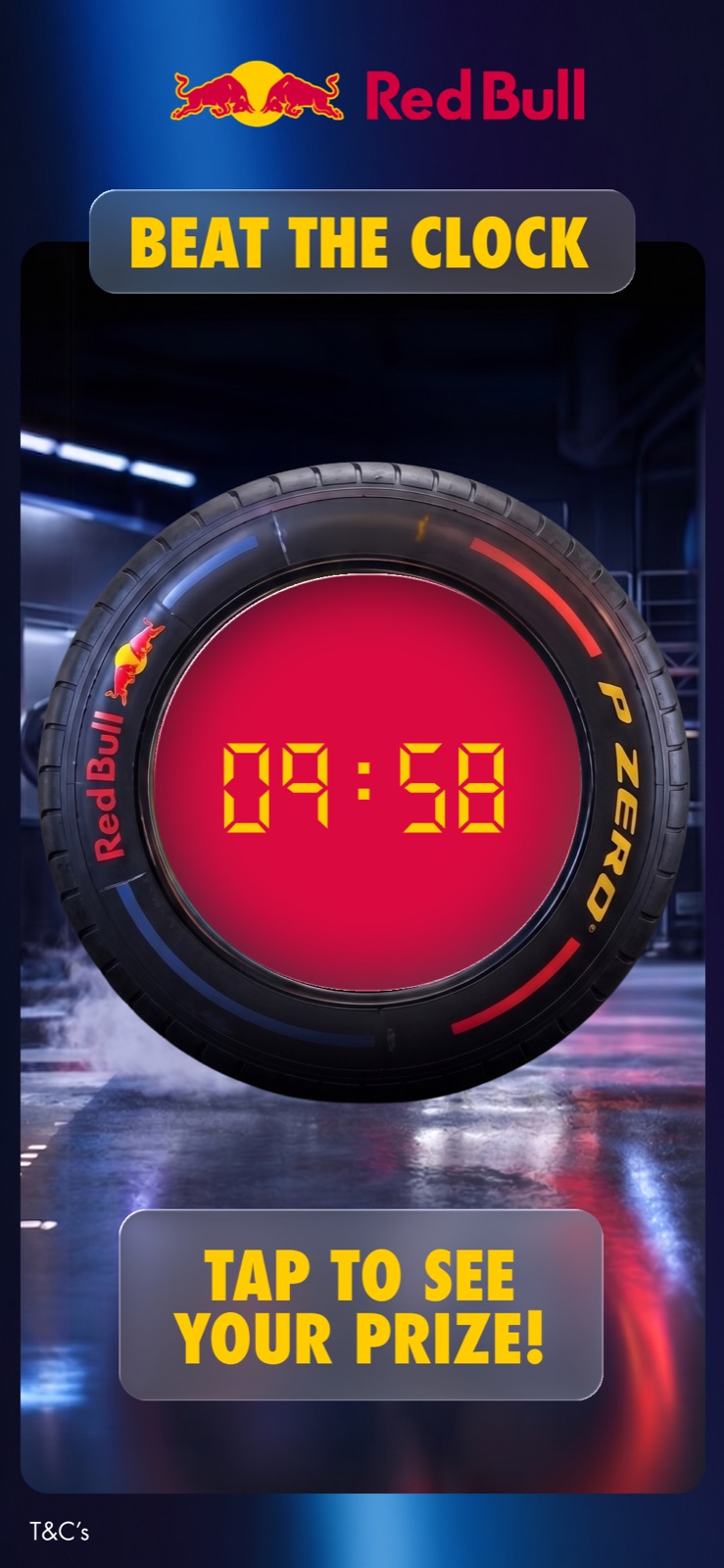 Screen 5: the clock frozen at 09:58 with a Tap To See Your Prize button